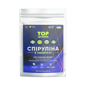Спіруліна органічна TOP Spirulina таблетки 200 штук 888423030581 фото