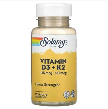 Вітаміни Д3+K2 5000 МО Solaray. Vitamin D3+K2 60 капсул 209045428651 фото