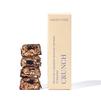 Батончик з хрумкою зеленою гречкою та вишнею CRUNCH Green Chef 50г 729492422402 фото