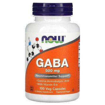 Габа Гамма-аміномасляна кислота з вітаміном В-6 (ГАМК) Gaba 500 мг Now Foods 100 капсул 566089362581 фото