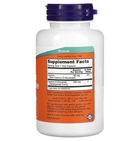 Кальцій Д-Глюкарат Calcium D-Glucarate 500 мг Now Foods 90 вегетаріанських капсул 975542235631 фото