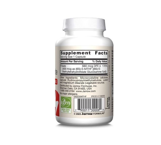 Метил фолат 400 мкг Jarrow Formulas Methyl folate extra strength Jarrow Formulas 60 капсул Метілфолат 699387754191 фото
